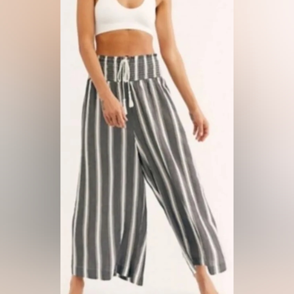 Free People Black & White Striped Wide Leg Pants